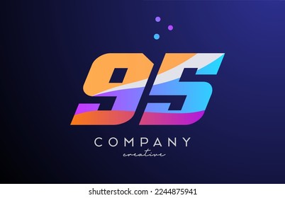 colored number 95 logo icon with dots. Yellow blue pink template design for a business or company