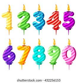 Colored Numbered Birthday Candles in vector