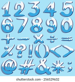Colored numbers and symbols on a blue background