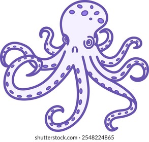 Colored Octopus Icon. Vector Illustration. Mollusk, Octopus. Funny Octopus With Tentacles And Suckers. Aquatic Animal Concept