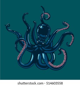 Colored octopus on isolated background. Vector illustration