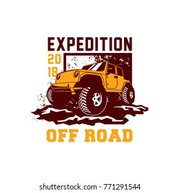 Colored  Off Road Car 4x4 Vehicle Logo Badge Template with Old Style Retro Vintage. 
