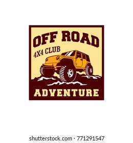 Colored  Off Road Car 4x4 Vehicle Logo Badge Template with Old Style Retro Vintage. 