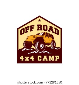 Colored  Off Road Car 4x4 Vehicle Logo Badge Template with Old Style Retro Vintage. 