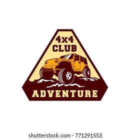 Colored  Off Road Car 4x4 Vehicle Logo Badge Template with Old Style Retro Vintage. 