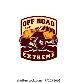 Colored  Off Road Car 4x4 Vehicle Logo Badge Template with Old Style Retro Vintage. 