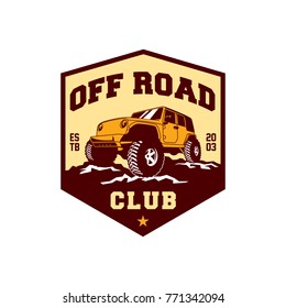 Colored  Off Road Car 4x4 Vehicle Vintage Style Logo Badge Template. Sticker, Sign, Stamp, Icon, Poster, Emblem.