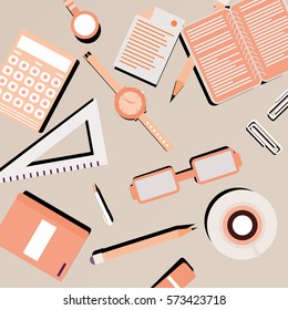 Colored office accessories abstract