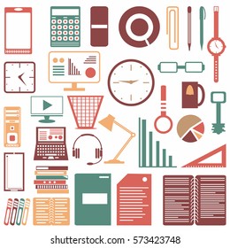 Colored office accessories collection of symbols