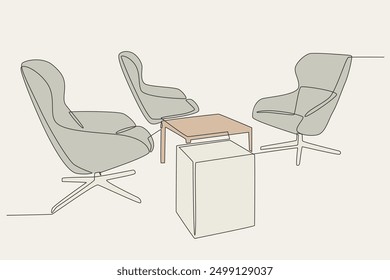 Colored office lobby table. Office concept one-line drawing