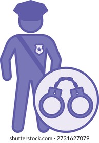 Colored Officer Icon. Vector Illustration. Man in Police Uniform and Cap. Policeman and Handcuffs. Police Concept
