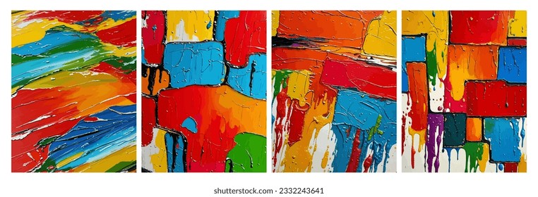 Colored oil paint, acrylic painting. Original oil painting on canvas. A set of abstract art collections. Spots, smears and splashes of paint. Multi-color modern texture. Vector illustration.