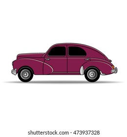 colored old classic car in 1950-vector drawing