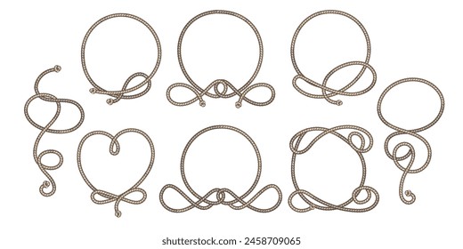 Colored Old Marine Rope Frames Set isolated on white background vector illustration. No AI software was used.