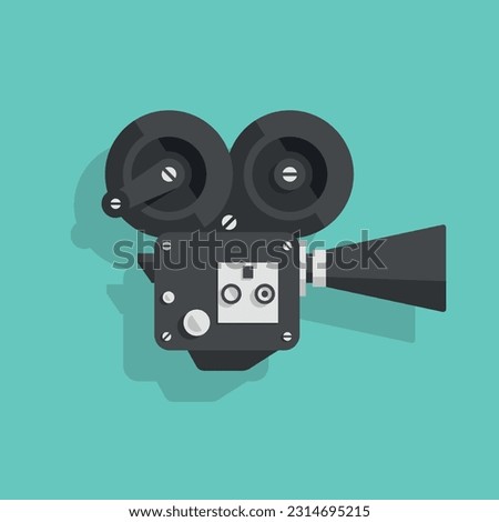 Colored old movie camera vector icon.