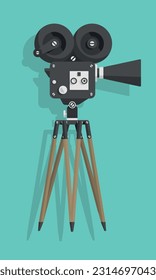 Colored old movie camera.Vector illustration.