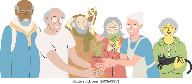 colored old people in doodle style. Element for design advertisement banner background poster print postcard wallpaper