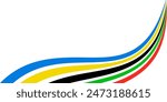 Colored Olympic Games abstract curved rainbow wave isolated, colorful banner stripes