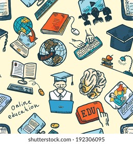 Colored online education graduation and e-learning seamless pattern vector illustration
