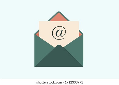 Colored open envelope mock up. Email symbol written on a paper. Vector illustration.