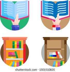 Colored Opened Book and Books Shelf