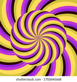 Colored optic vortex spiral abstract illusion. Round over endless pattern texture. Visual distortion psychedelic effect. Geometric colorful background. Movement executed in regular form