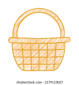 Dibujo y pintura de cesta de mimbre naranja con un lápiz de color para el vector de aislamiento de niños sobre un fondo blanco.