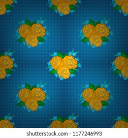 Colored orient pattern in blue, yellow and green colors. Seamless floral ornament. Modern rose flower pattern with royal roses.