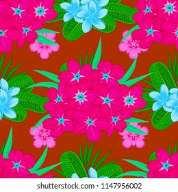 Colored orient pattern in green, magenta and orange colors. Seamless floral ornament. Modern primrose flower pattern with royal flowers.