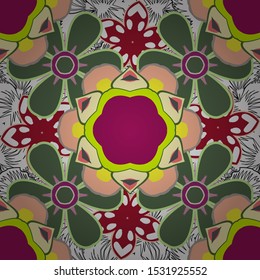 Colored orient pattern in green, white and beige colors. Seamless floral ornament. Modern flower pattern with royal flower.