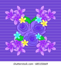 Colored orient pattern on a violet background. Seamless floral ornament. Modern rose flower pattern with royal roses.