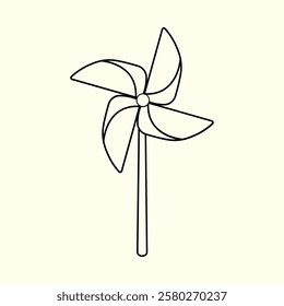 Colored Origami Pinwheel Toy. Thin Line Illustration.