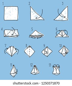 Colored origami tulip instructions vector