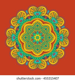 Colored ornamental ethnic floral pattern.