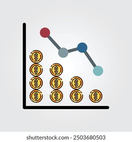 Colored outline coin graph icon logo vector illustration design, for business and finance theme design