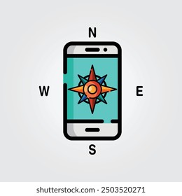 Colored outline compass icon logo vector illustration design, for smartphone features theme design