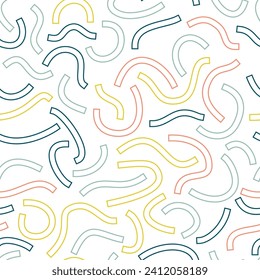 Colored outline curved lines isolated on white background. Outline Squiggles. Geometric seamless pattern.