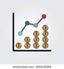 Diseño coloreado de la Ilustración vectorial del logotipo del icono de la moneda del gráfico de contorno, para el diseño temático del negocio y de las finanzas