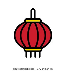 Icono de contorno coloreado de una linterna china roja clásica con borla. Ideal para decoraciones de Año Nuevo Lunar, imágenes de festivales y diseños de celebraciones culturales.