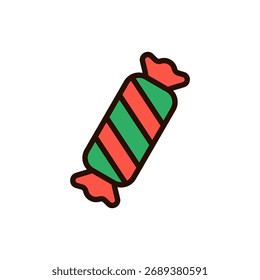 Icono de contorno coloreado de un regalo cilíndrico envuelto con lazos en ambos extremos. Perfecto para empaques festivos, imágenes de celebración de Navidad y diseños de regalos de invierno.