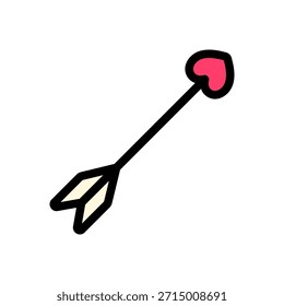 Colored outline icon of a romantic arrow with a pink heart-shaped tip. Perfect for Valentine themes, cute decor, romantic illustrations, and playful love graphics.