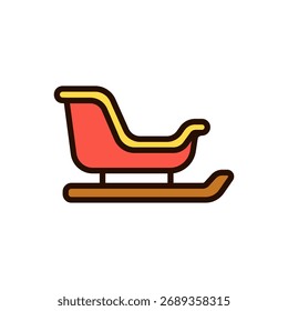 Colored outline icon of Santa's red sleigh. Great for holiday delivery illustrations, Christmas scenes, and winter marketing graphics.