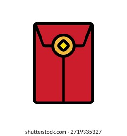 Colored outline icon of a sealed red envelope decorated with gold accent. Ideal for Lunar New Year decorations, festive designs, prosperity themes, and cultural graphics.