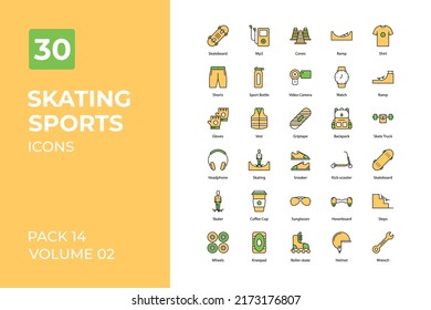 Iconos de contorno coloreados - iconos de patinaje deportivo