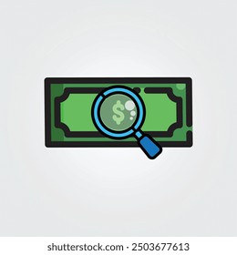 Colored outline money magnify icon logo vector illustration design, for business and finance theme design