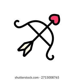 Farbiger Umrissvektor des Cupidsbogens mit herzförmigem Pfeil. Ideal für Valentins Romantik, Matchmaking-Visuals und Liebesmotive.