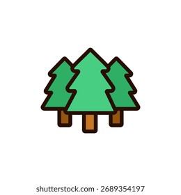 Vetor de contorno colorido de abetos formando uma floresta. Perfeito para fundos de Natal, cenas de natureza e ilustrações de decoração sazonal.