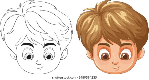 Colored and outline versions of a boy's head