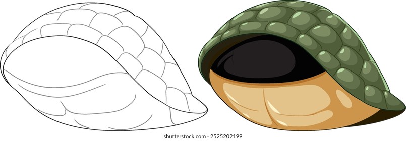 Colored and outline versions of a turtle shell