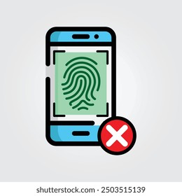 Colored outline wrong fingerprint icon logo vector illustration design, for smartphone features theme design
